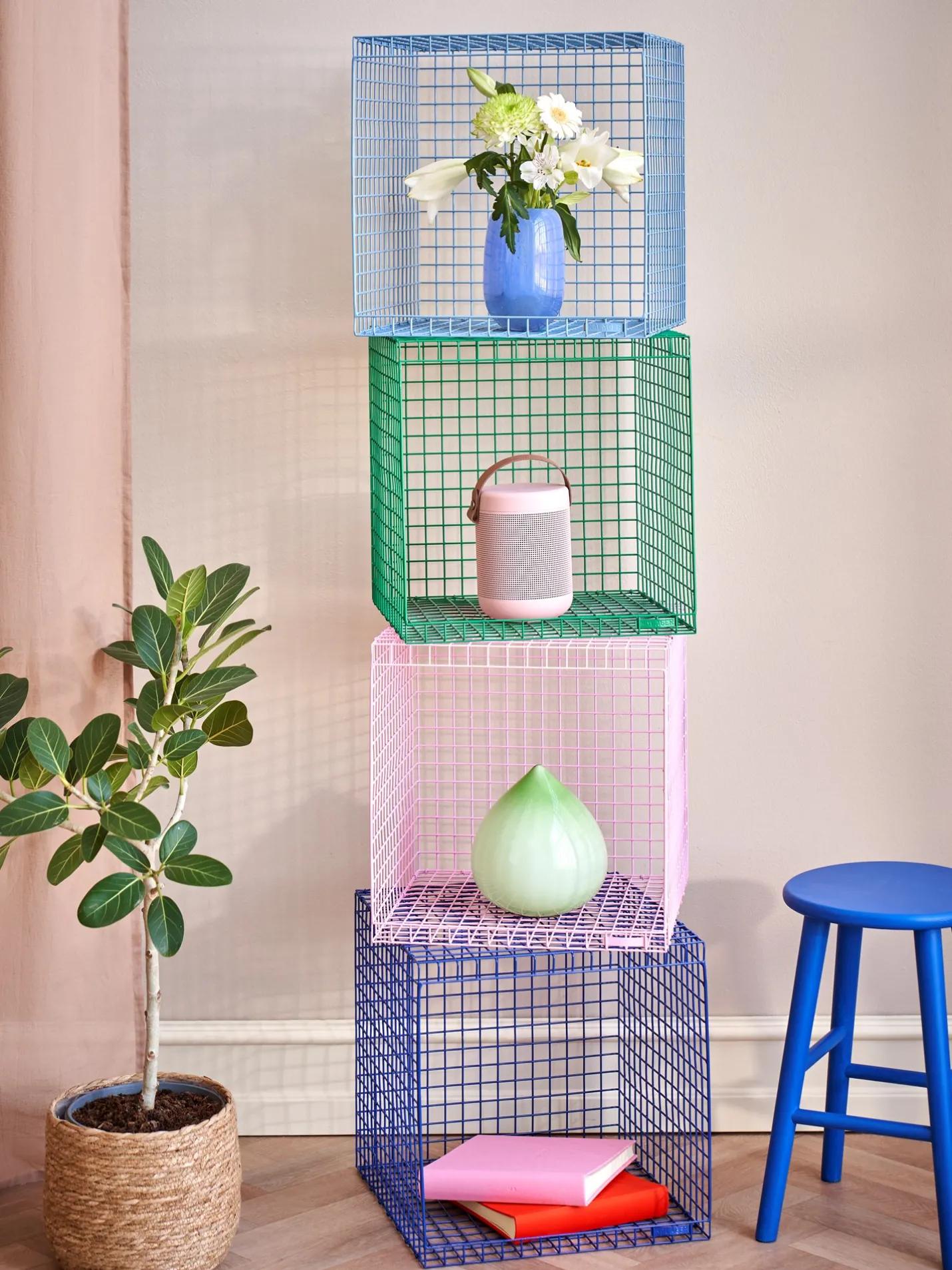 Discount Søstrene Grene Schweiz WIRE CUBIC Würfelregal Smokey Blue